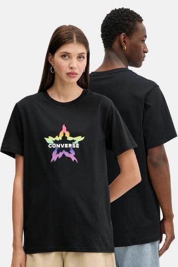 Bavlnené tričko Converse čierna farba, s potlačou, 10028587-A01