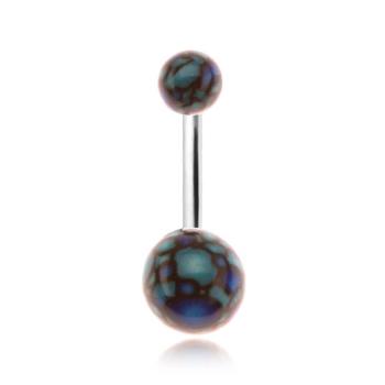 Piercing do bruška, akrylové guličky, motív modro-čiernych bubliniek