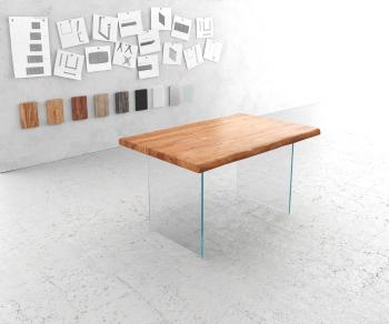 Jedálenský stôl Edge 140x90 cm XL prírodná podnož z akáciového skla