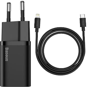 Töltő adapter Baseus Super SI USB-C 20W töltőfej + 1m USB-C to Lightning kábel - fekete