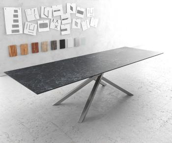 Jedálenský stôl Edge 300x100cm Laminam® keramický sivý krížová podnož