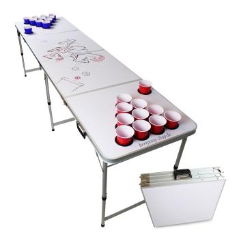 BeerCup Backspin, súprava so stolom na beer pong, biela, DIY, držadlá, držiak na loptičky, 6 loptičiek