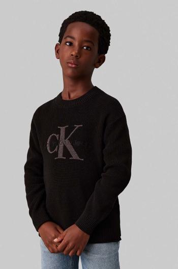Detský bavlnený sveter Calvin Klein Jeans čierna farba, IB0IB02219