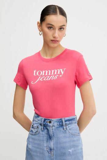 Bavlnené tričko Tommy Jeans dámske, ružová farba, DW0DW19447