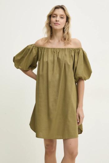 Ľanové šaty Answear.LAB zelená farba, mini, oversize