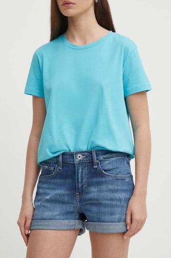 Rifľové krátke nohavice Pepe Jeans STRAIGHT SHORT HW dámske, jednofarebné, stredne vysoký pás, PL801108HU4