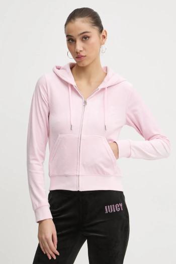 Velúrová mikina Juicy Couture ružová farba, s kapucňou, vzorovaná, JCWAS125302