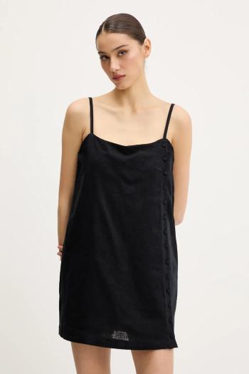 Ľanové šaty Abercrombie & Fitch čierna farba, mini, rovný strih, KI159-5572