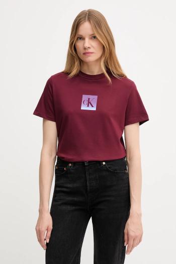 Bavlnené tričko Calvin Klein Jeans dámske, bordová farba, LV047C864G