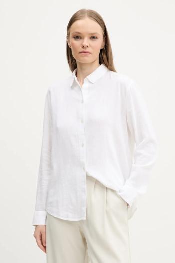 Ľanová košeľa Abercrombie & Fitch dámska, béžová farba, voľný strih, s klasickým golierom, KI140-5554