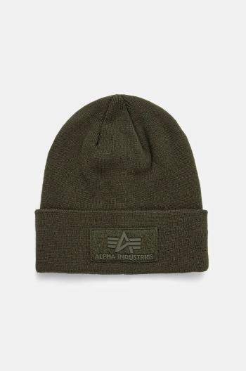 Čiapka Alpha Industries zelená farba, z hrubej pleteniny