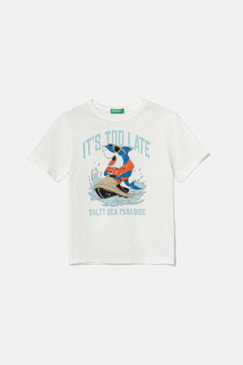 Detské bavlnené tričko United Colors of Benetton béžová farba, s potlačou, 3I1XG10JM