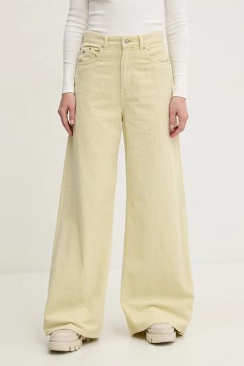 Menčestrové nohavice Tommy Jeans žltá farba, široké, vysoký pás, DW0DW20557
