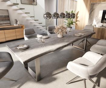 Jedálenský stôl Edge 300x100 XL Akácia platina Nerezová oceľ úzka