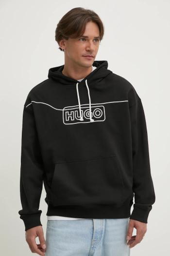 Bavlnená mikina Hugo Blue pánska, čierna farba, s kapucňou, s nášivkou, 50530342