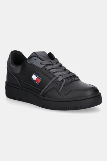 Kožené tenisky Tommy Jeans TJW RETRO BASKET SNEAKER čierna farba, EN0EN02839