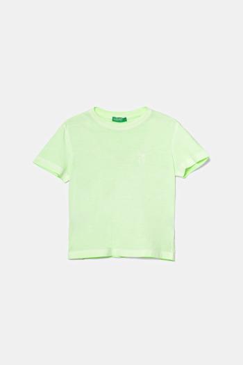 Detské bavlnené tričko United Colors of Benetton zelená farba, jednofarebné, 3085G10JP