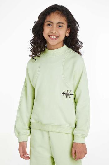 Detská mikina Calvin Klein Jeans zelená farba, jednofarebná