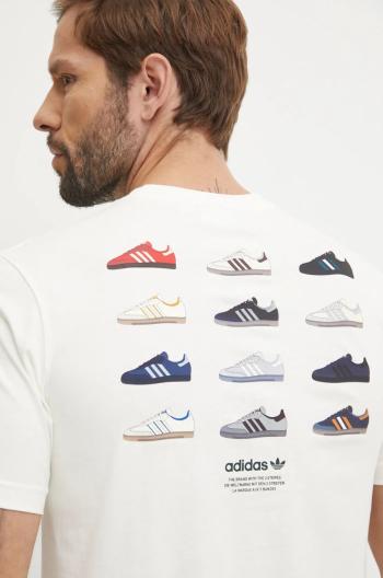 Bavlnené tričko adidas Originals pánske, béžová farba, s potlačou, IZ2573