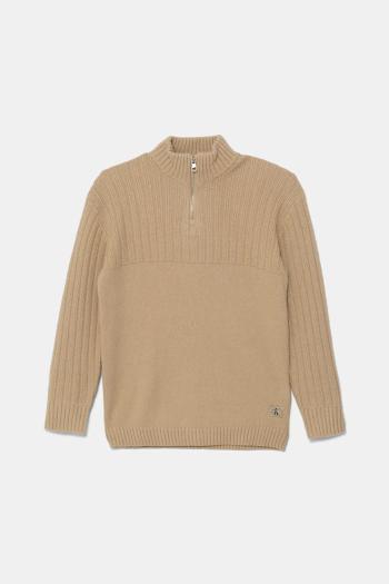 Detský sveter Calvin Klein Jeans béžová farba, ľahké, IB0IB02519