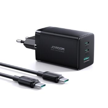 Joyroom TCG01 GaN sieťová nabíjačka USB / 2x USB 65W + kábel USB-C, čierna (TCG01)