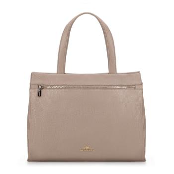 Kožená dámska shopper kabelka s remienkom béžová 99-4E-012-9