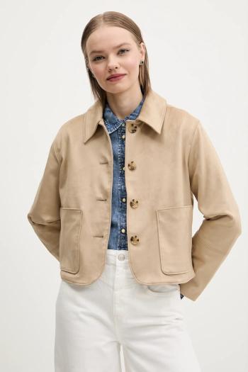 Bunda Abercrombie & Fitch béžová farba, prechodná, oversize, KI144-5055