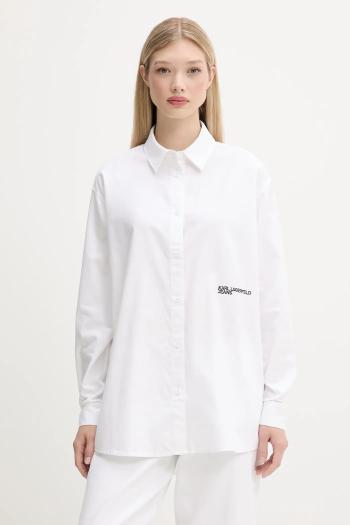 Bavlnená košeľa Karl Lagerfeld Jeans biela farba, voľný strih, s klasickým golierom, A3W11010