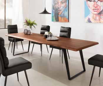 Jedálenský stôl Edge 300x100 XL akáciová hnedá kovová šikmá podnož