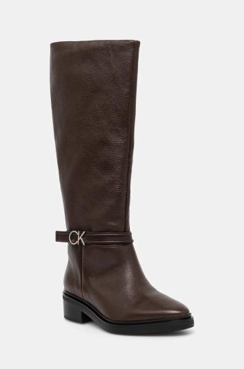 Kožené čižmy Calvin Klein HEEL KNEE BOOT 30 W/HW LTH dámske, hnedá farba, na platforme, HW0HW02184