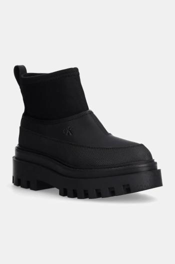 Členkové topánky Calvin Klein Jeans FLATFORM RAINBOOT LOW MG R dámske, čierna farba, na plochom podpätku, YW0YW01560