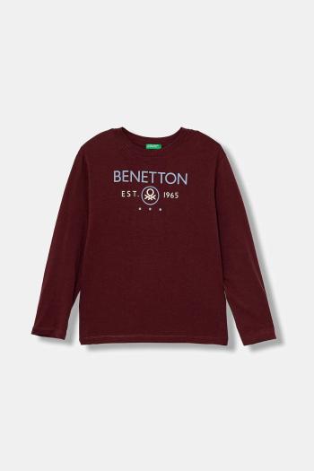 Detská bavlnená košeľa s dlhým rukávom United Colors of Benetton bordová farba, s potlačou, 3I1XC10Q3