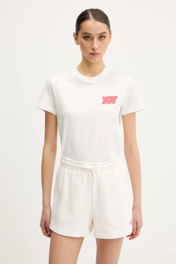 Bavlnené tričko Tommy Jeans dámske, biela farba, DW0DW21338