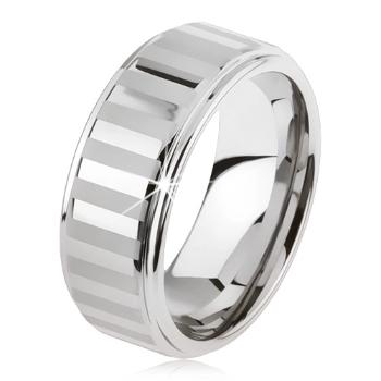 Tungstenový prsteň striebornej farby, lesklé a matné pásiky - Veľkosť: 64 mm