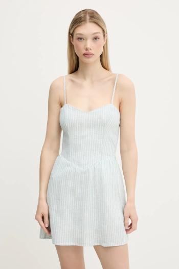 Ľanové šaty Hollister Co. zelená farba, mini, áčkový strih, KI359-5120
