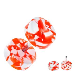 Akrylový fake plug do ucha - bielo-oranžové kolieska