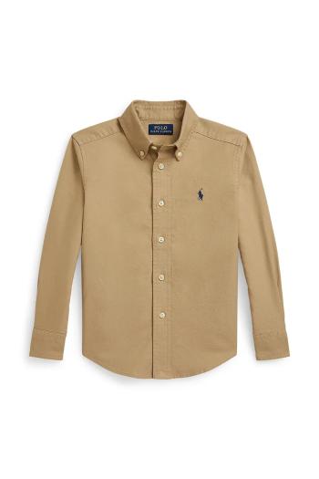Detská bavlnená košeľa Polo Ralph Lauren béžová farba, 322858909022
