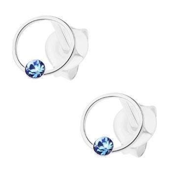 Strieborné náušnice 925, krúžok s modrým krištálikom Swarovski