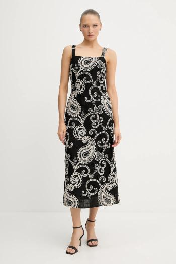 Šaty s prímesou ľanu Pedro del Hierro čierna farba, maxi, priliehavé, 3819830