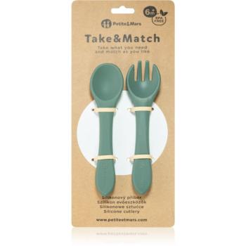 Petite&Mars Take&Match Silicone Cutlery príbor Misty Green 6 m+ 2 ks