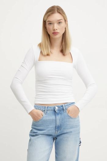 Tričko s dlhým rukávom Abercrombie & Fitch dámske, biela farba, KI139-4893