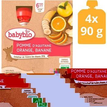 BABYBIO Jablko pomaranč banán 4× 90 g (3288131540177)