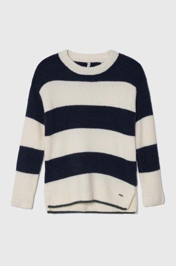 Detský sveter s prímesou vlny Pepe Jeans tmavomodrá farba, teplý