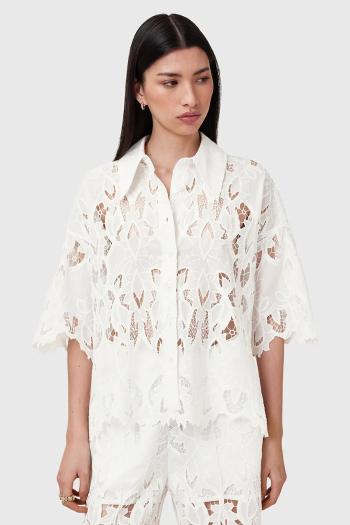 Košeľa AllSaints CHARLI biela farba, voľný strih, s klasickým golierom, W098PC