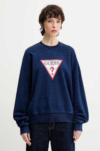 Bavlnená mikina Guess Jeans tmavomodrá farba, s potlačou, W5YQ12 KCXQ1