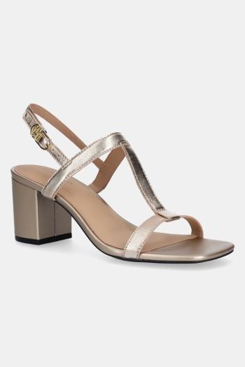 Kožené sandále Tommy Hilfiger LEATHER BLOCK HEEL SANDAL METAL zlatá farba, FW0FW08590