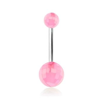 Piercing do brucha, svetloružové akrylové disko gule