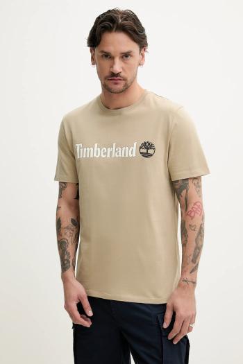 Bavlnené tričko Timberland pánske, béžová farba, s potlačou, TB0A5UPQDH41
