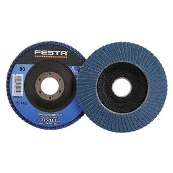 Kotouč lamelový brusný na kov a nerez O 115 x 22,23 mm, zrnitost 80, FESTA (122142)
