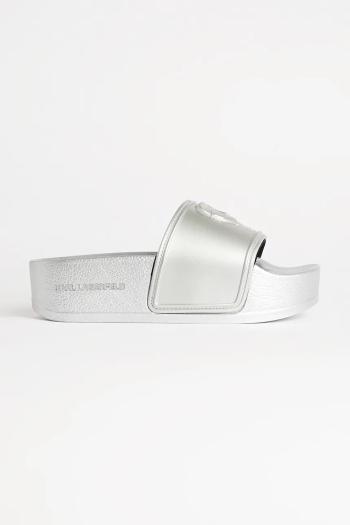 Šľapky Karl Lagerfeld KONDO MAXI dámske, strieborná farba, na platforme, KL80819M